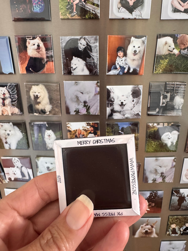 Showing the back of photo magnets with personisation