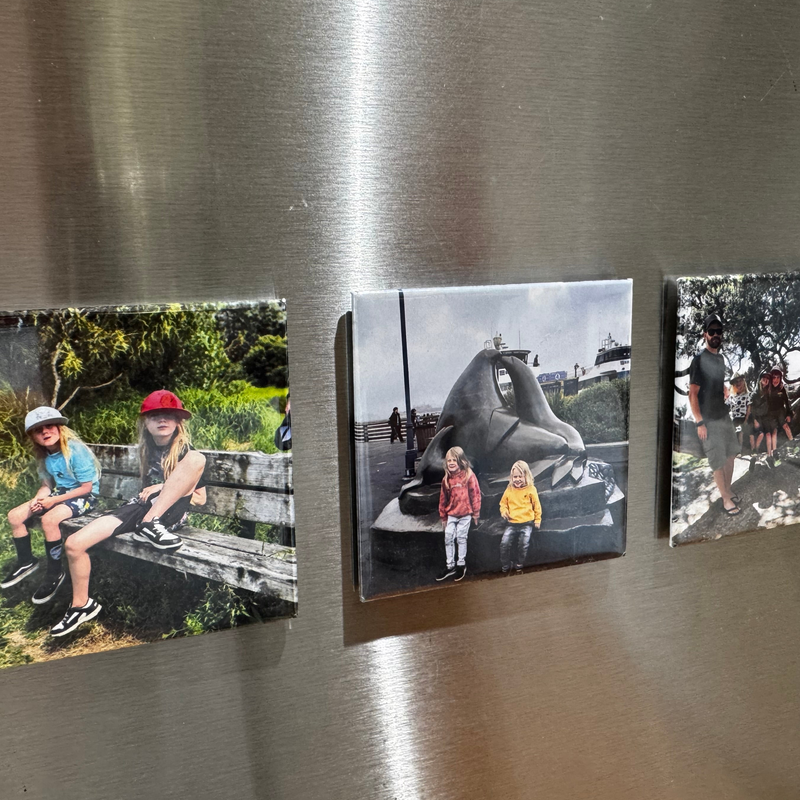 Three photo magnets with people travel photos